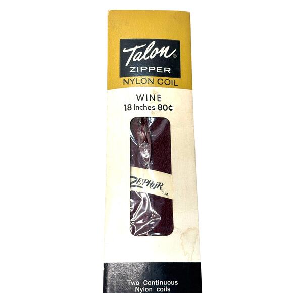 Vintage Talon Zipper Nylon Coil 18 inch Wine Zephyr Deadstock - Picture 1 of 4